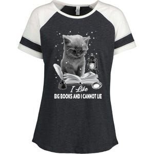 I Like Big Books And I Cannot Lie Cat Reading A Book Bookish Cute Gift Enza Ladies Jersey Colorblock Tee