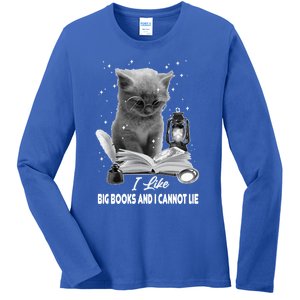 I Like Big Books And I Cannot Lie Cat Reading A Book Bookish Cute Gift Ladies Long Sleeve Shirt