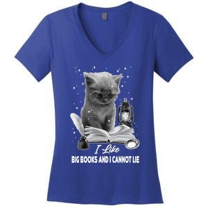 I Like Big Books And I Cannot Lie Cat Reading A Book Bookish Cute Gift Women's V-Neck T-Shirt