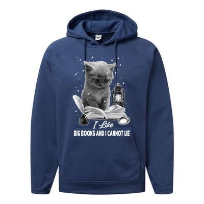 I Like Big Books And I Cannot Lie Cat Reading A Book Bookish Cute Gift Performance Fleece Hoodie