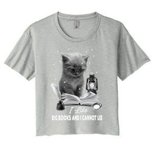 I Like Big Books And I Cannot Lie Cat Reading A Book Bookish Cute Gift Women's Crop Top Tee