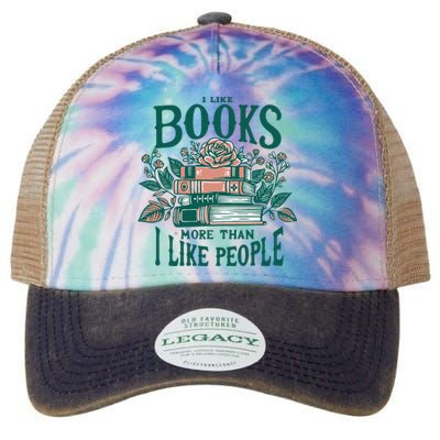 I Like Books More Than People Reading Teacher Book Nerds Legacy Tie Dye Trucker Hat