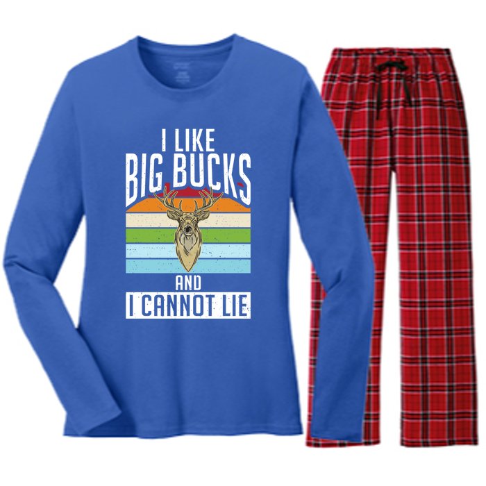 I Like Big Bucks And I Cannot Lie Funny Deer Hunting Gift Women's Long Sleeve Flannel Pajama Set 