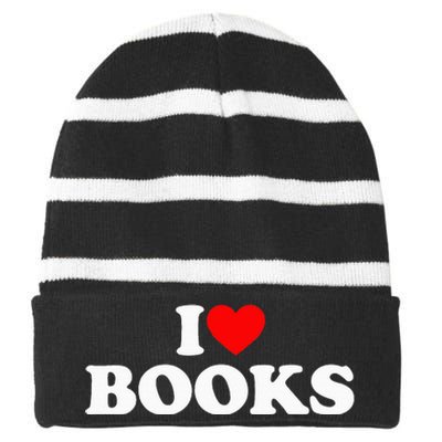 I Love Books Striped Beanie with Solid Band