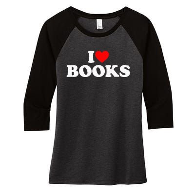 I Love Books Women's Tri-Blend 3/4-Sleeve Raglan Shirt