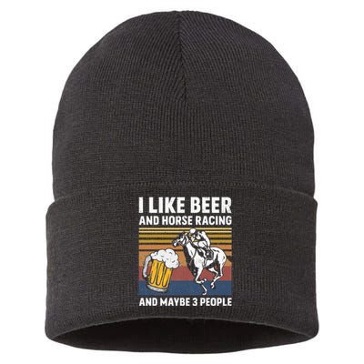 I Like Beer And Horse Racing And Maybe 3 People Vintage Sustainable Knit Beanie