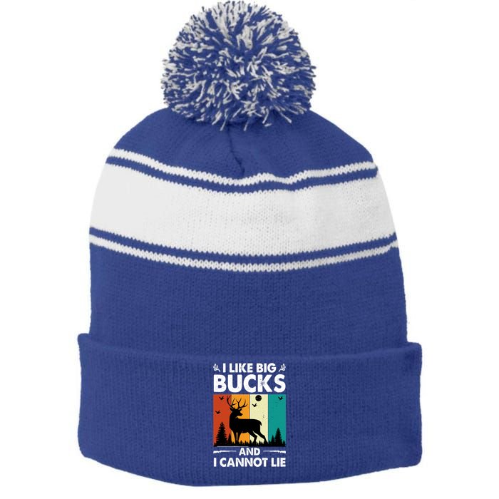 I Like Big Bucks And I Cannot Lie Hunting Gift Stripe Pom Pom Beanie