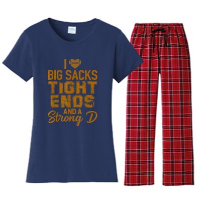 I Love Big Sacks Tight Ends And Strong D Funny Football Women's Flannel Pajama Set