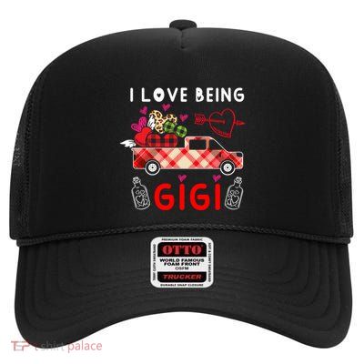 I Love Being Gigi Hearts Happy Valentines Love Relationship Gift High Crown Mesh Back Trucker Hat