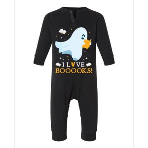 I Love Booooks Cute Ghost Reading Books Halloween Teacher Infant Fleece One Piece