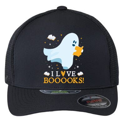 I Love Booooks Cute Ghost Reading Books Halloween Teacher Flexfit Unipanel Trucker Cap