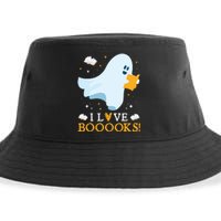 I Love Booooks Cute Ghost Reading Books Halloween Teacher Sustainable Bucket Hat