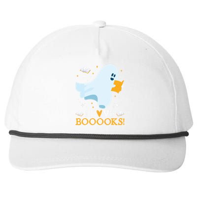 I Love Booooks Cute Ghost Reading Books Halloween Teacher Snapback Five-Panel Rope Hat