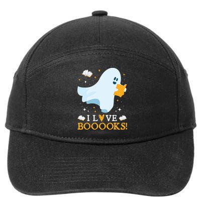 I Love Booooks Cute Ghost Reading Books Halloween Teacher 7-Panel Snapback Hat