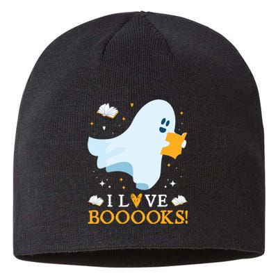 I Love Booooks Cute Ghost Reading Books Halloween Teacher Sustainable Beanie