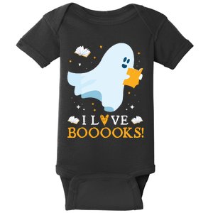 I Love Booooks Cute Ghost Reading Books Halloween Teacher Baby Bodysuit