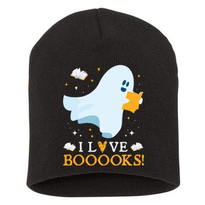 I Love Booooks Cute Ghost Reading Books Halloween Teacher Short Acrylic Beanie