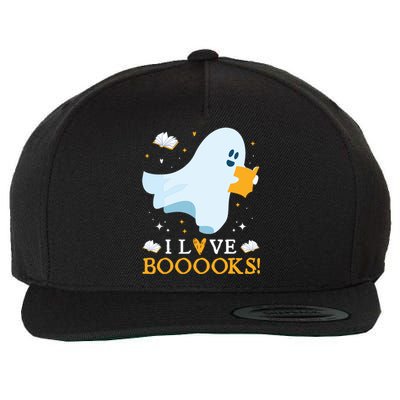 I Love Booooks Cute Ghost Reading Books Halloween Teacher Wool Snapback Cap