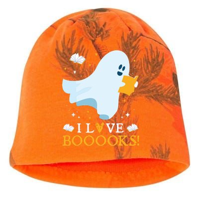 I Love Booooks Cute Ghost Reading Books Halloween Teacher Kati - Camo Knit Beanie