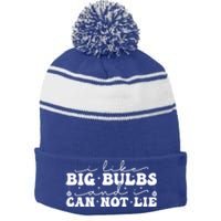 I Like Big Bulbs And I Cannot Lie Funny Holiday Christmas Gift Stripe Pom Pom Beanie