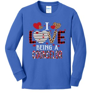 I Love Being A Counselor Red Plaid Hearts Valentines Cool Gift Kids Long Sleeve Shirt