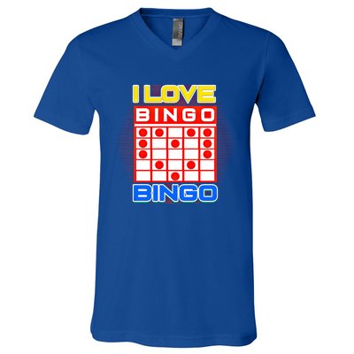 I Love Bingo Gift Lucky Gambling Player Game Gift V-Neck T-Shirt