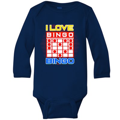 I Love Bingo Gift Lucky Gambling Player Game Gift Baby Long Sleeve Bodysuit