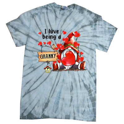 I Love Being A Granny Gnome Granny Heart Valentine's Day Gift Tie-Dye T-Shirt