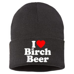 I Love Birch Beer Heart Funny Sustainable Knit Beanie