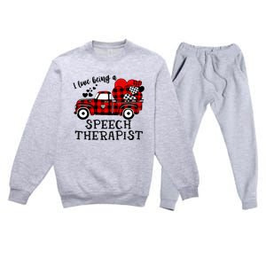 I Love Being A Speech Therapist Flannel Cute Valentine's Day Gift Premium Crewneck Sweatsuit Set