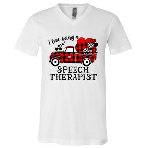 I Love Being A Speech Therapist Flannel Cute Valentine's Day Gift V-Neck T-Shirt