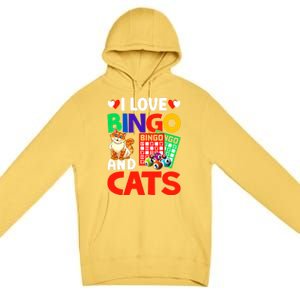 I Love Bingo And Cats Bingo Caller Humor Lottery Lucky Great Gift Premium Pullover Hoodie