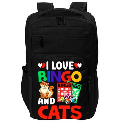 I Love Bingo And Cats Bingo Caller Humor Lottery Lucky Great Gift Impact Tech Backpack