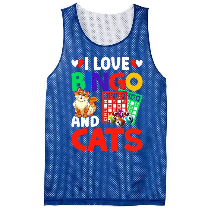 I Love Bingo And Cats Bingo Caller Humor Lottery Lucky Great Gift Mesh Reversible Basketball Jersey Tank