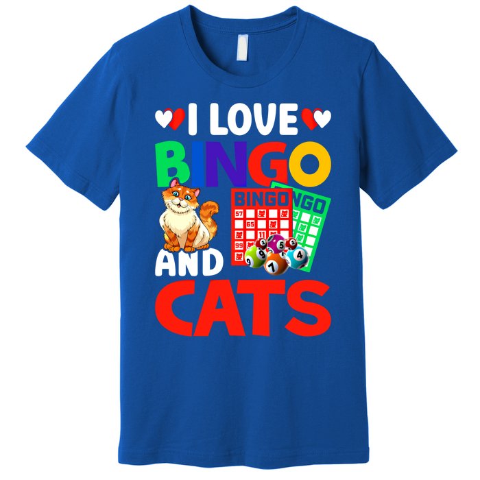 I Love Bingo And Cats Bingo Caller Humor Lottery Lucky Great Gift Premium T-Shirt