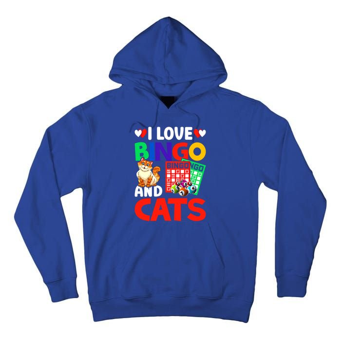 I Love Bingo And Cats Bingo Caller Humor Lottery Lucky Great Gift Tall Hoodie