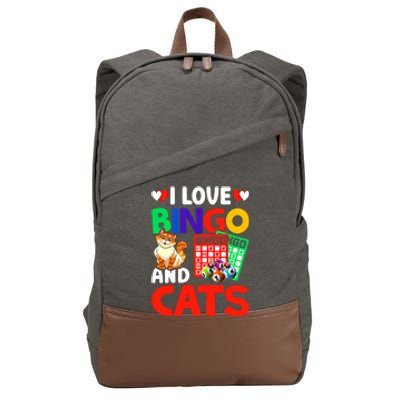 I Love Bingo And Cats Bingo Caller Humor Lottery Lucky Great Gift Cotton Canvas Backpack