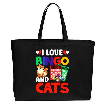 I Love Bingo And Cats Bingo Caller Humor Lottery Lucky Great Gift Cotton Canvas Jumbo Tote