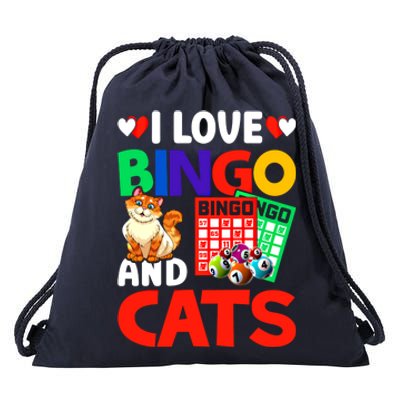 I Love Bingo And Cats Bingo Caller Humor Lottery Lucky Great Gift Drawstring Bag