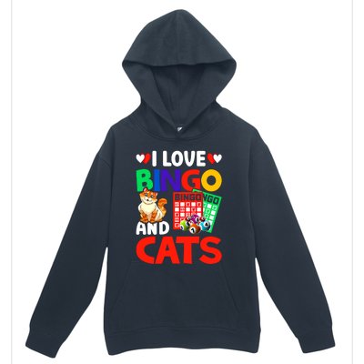 I Love Bingo And Cats Bingo Caller Humor Lottery Lucky Great Gift Urban Pullover Hoodie