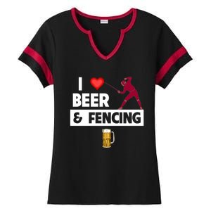 I Love Beer And Fencing Lunge Parry Sword Fighting Ing Gift Ladies Halftime Notch Neck Tee