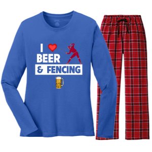 I Love Beer And Fencing Lunge Parry Sword Fighting Ing Gift Women's Long Sleeve Flannel Pajama Set 