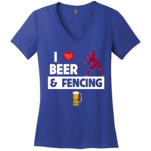 I Love Beer And Fencing Lunge Parry Sword Fighting Ing Gift Women's V-Neck T-Shirt