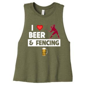 I Love Beer And Fencing Lunge Parry Sword Fighting Ing Gift Women's Racerback Cropped Tank