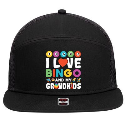 I Love Bingo And My Grand Funny Lucky Gambling Funny Gift 7 Panel Mesh Trucker Snapback Hat