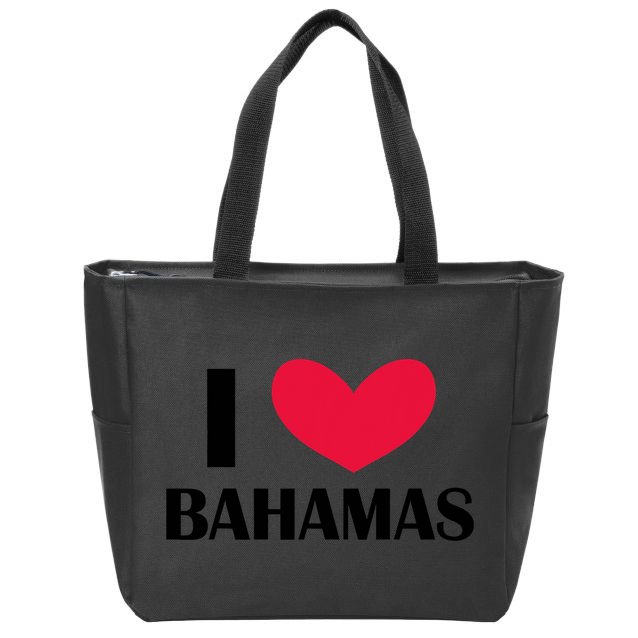 I Love Bahamas Funny Red Heart Love Bahamas Zip Tote Bag