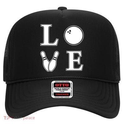 I Love Bowling Life Love To Bowl Bowling Lover Cool Gift High Crown Mesh Back Trucker Hat