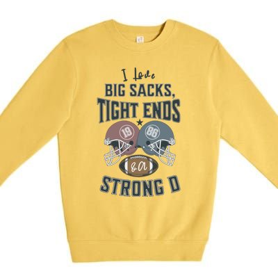 I Love Big Sacks Tight Ends And A Strong D Funny Football Premium Crewneck Sweatshirt