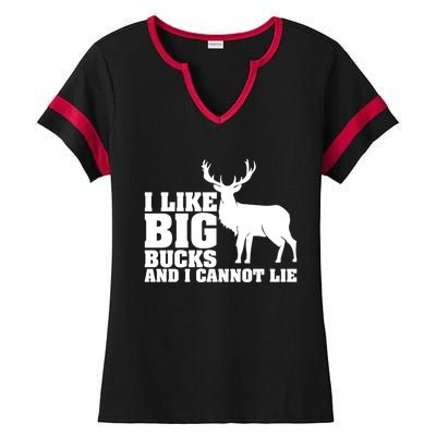 I Like Big Bucks And I Cannot Lie Whitetail Deer Animal White Gift Ladies Halftime Notch Neck Tee