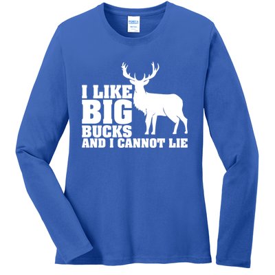 I Like Big Bucks And I Cannot Lie Whitetail Deer Animal White Gift Ladies Long Sleeve Shirt